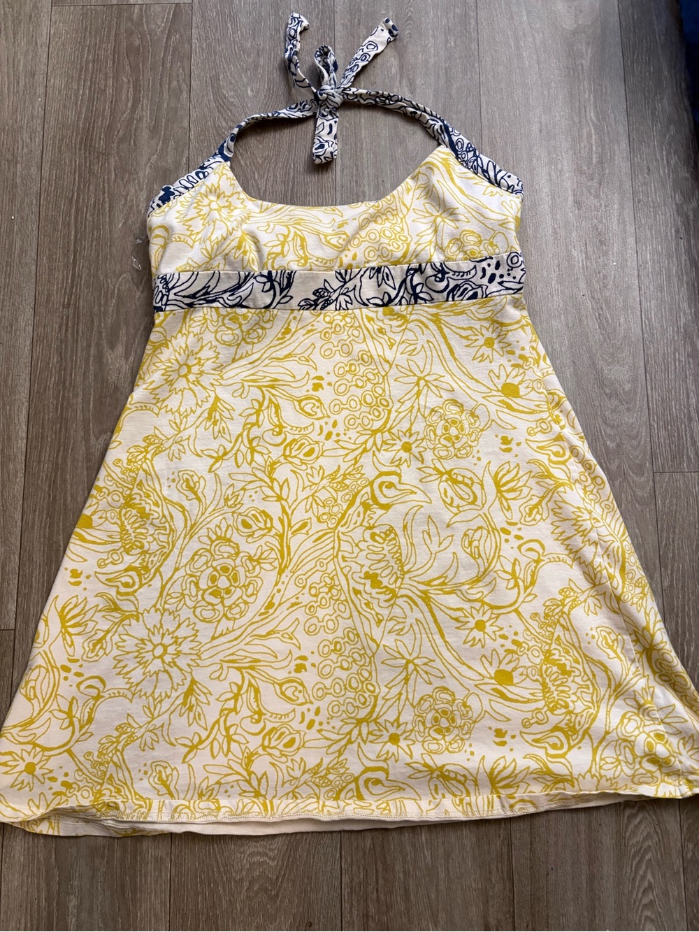 Patagonia Yellow and Navy Floral Halter Mini Dress